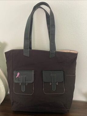 Day-Timer Black Canvas Tote with Pink Ribbon Accent Breast Cancer Awareness
